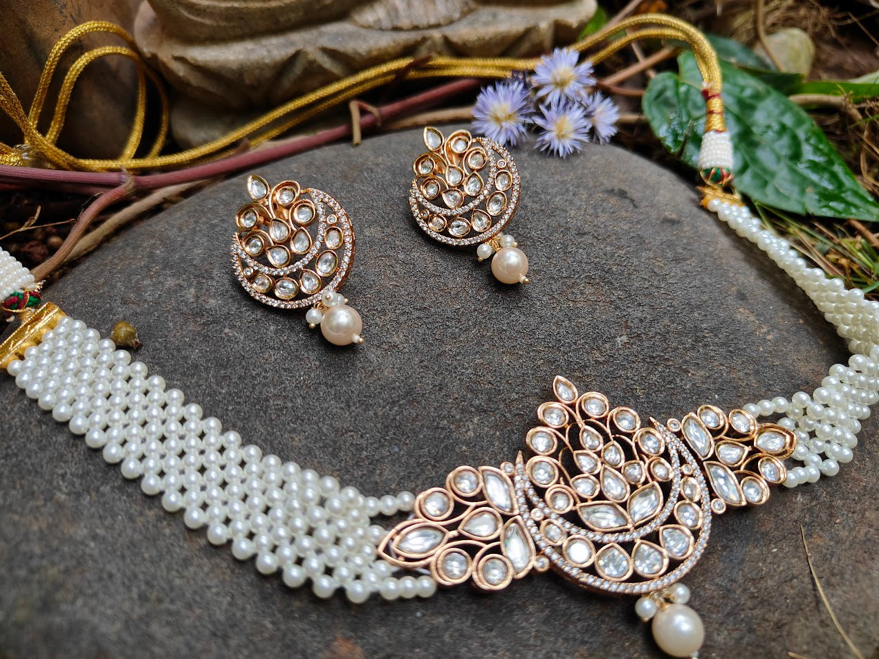 Beautiful Rose Gold Pearl Choker Set