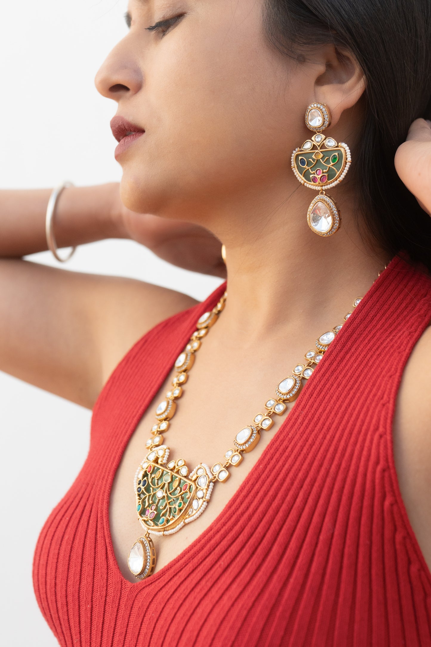 Aurora Mint Polki Necklace Set