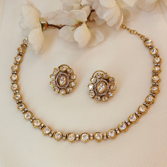 Single line Moissanite polki necklace