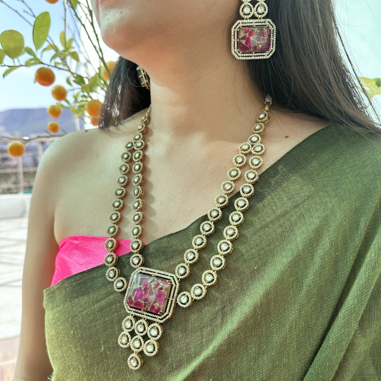 Nora moissanite ruby necklace set