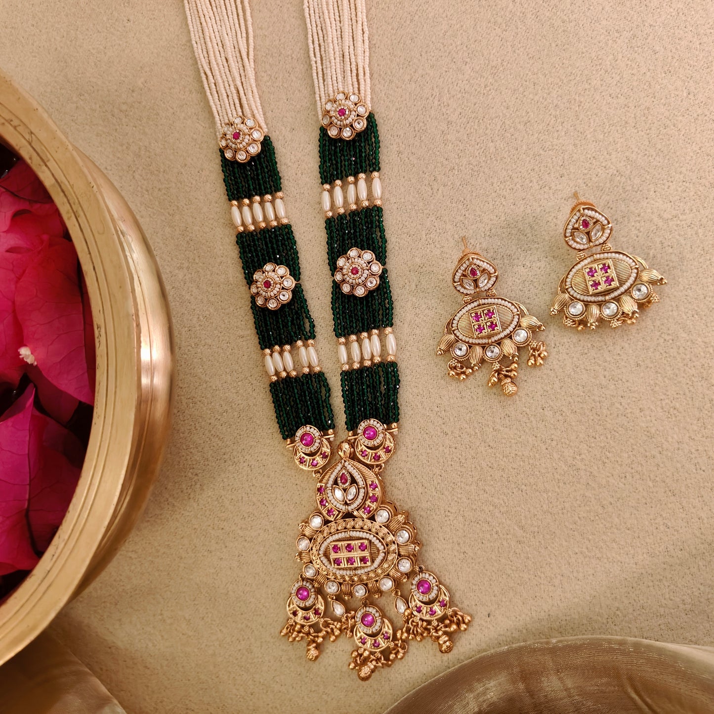 Avni Ruby Green Long Necklace Set
