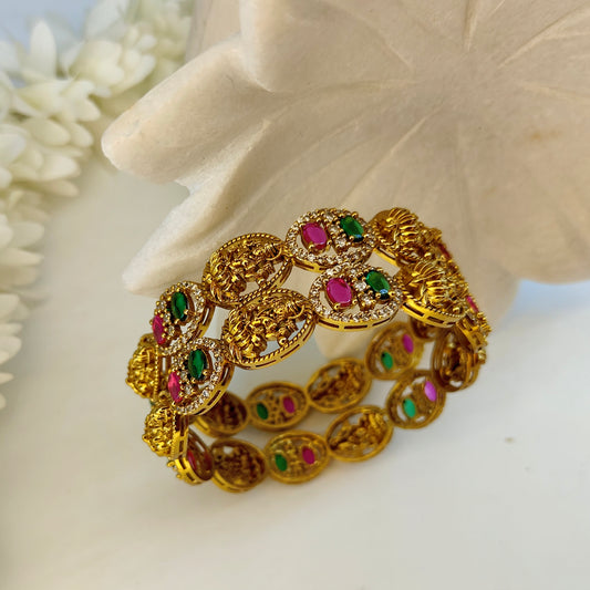 set of two Ruby green Lakshmi  ji motif kada's