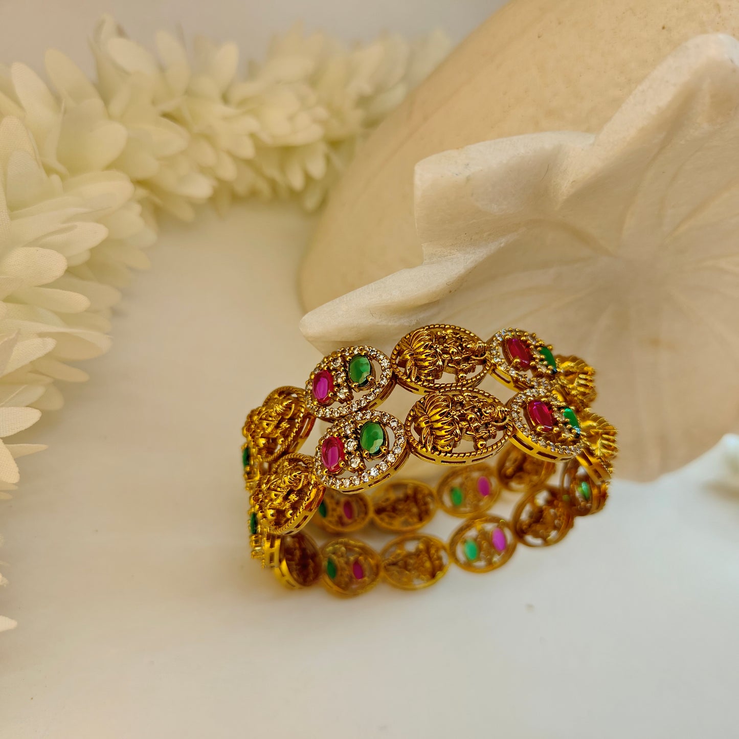 set of two Ruby green Lakshmi ji motif kada's