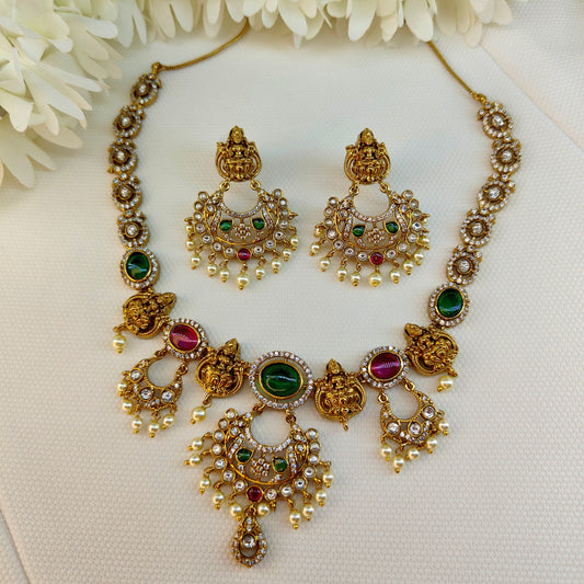 Ruby Green Lakshmi ji motif Necklace