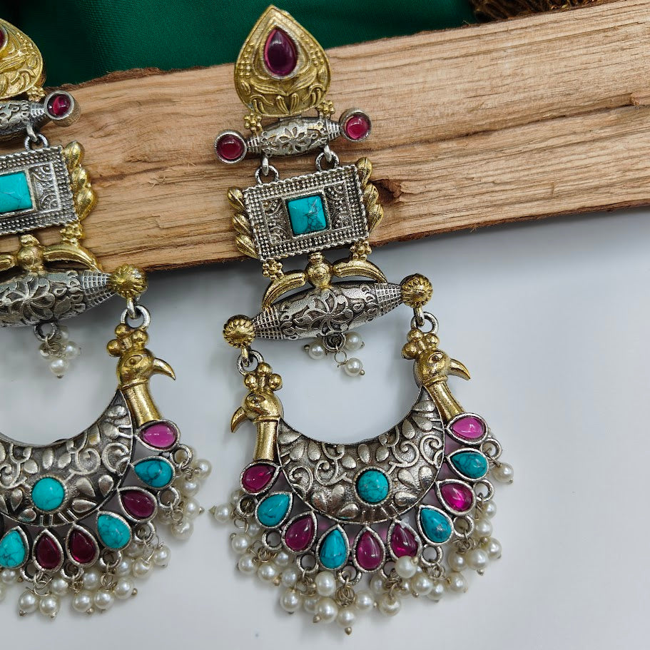 Turquoise Rajwadi Long Jhumka