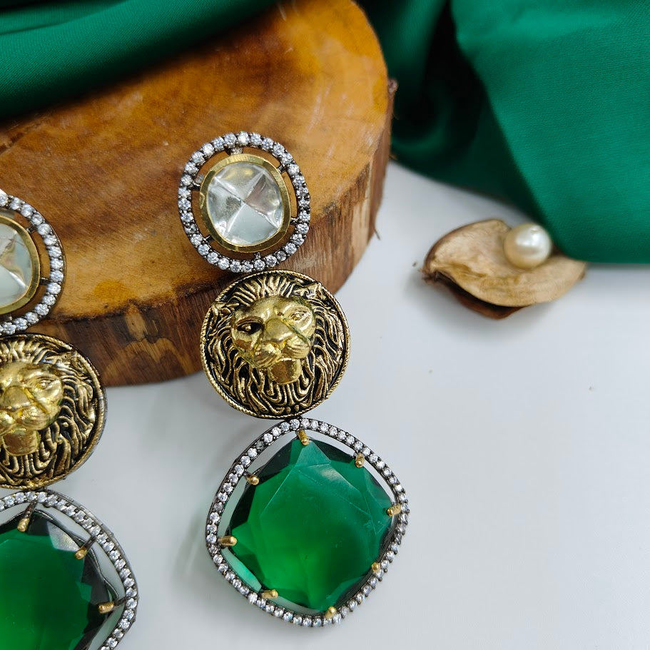 Sabyasachi Inspired Green Earrings with Victorian Polish