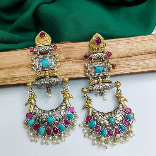 Turquoise Rajwadi Long Jhumka