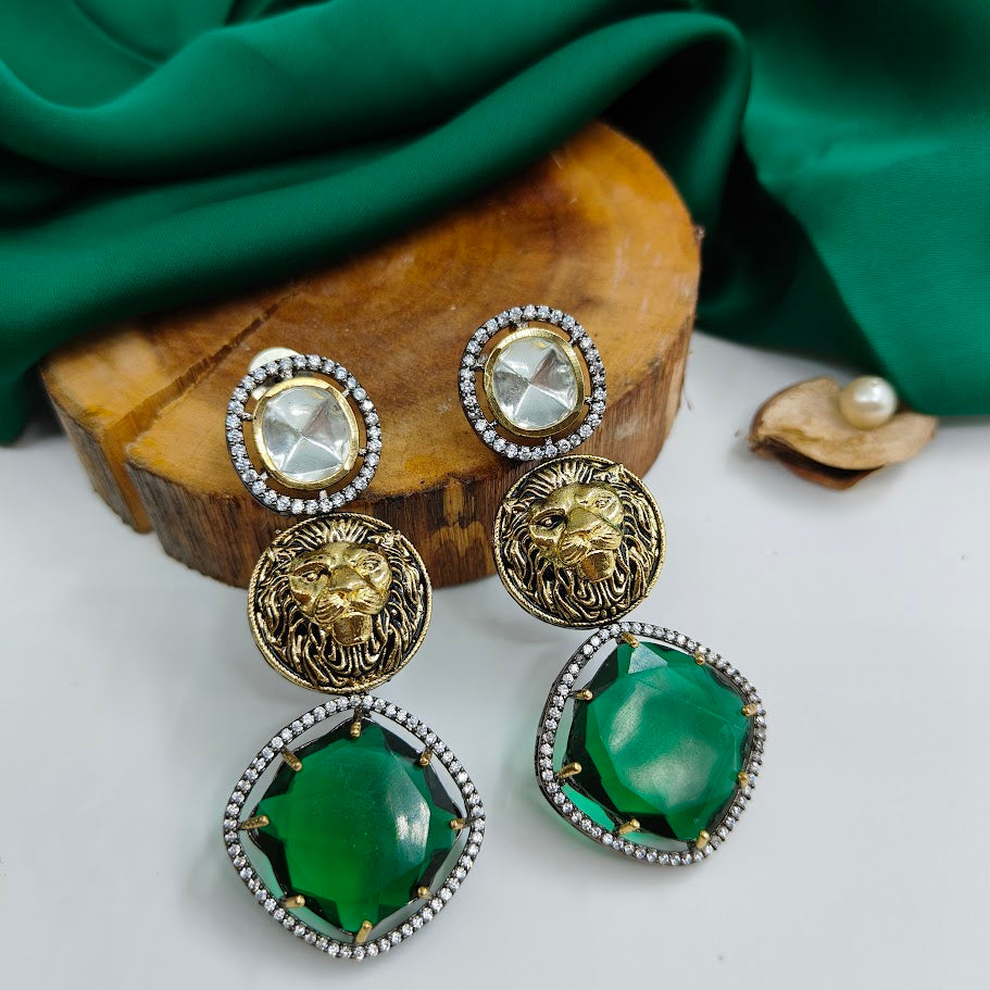 Sabyasachi Inspired Green Earrings with Victorian Polish