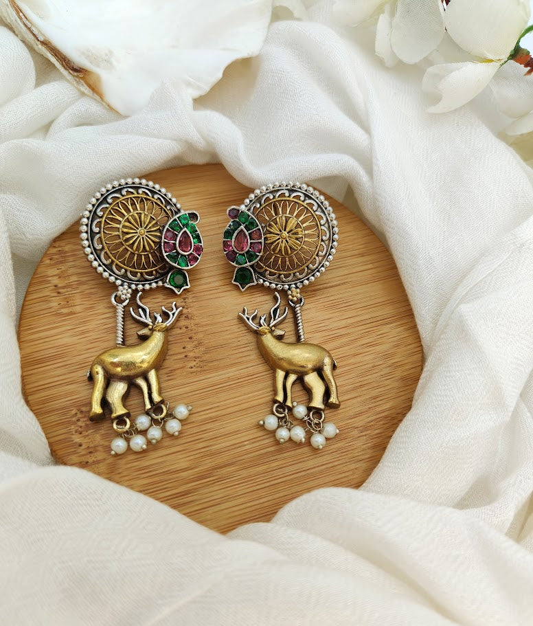 Dual-Tone Deer Handcrafted Earrings