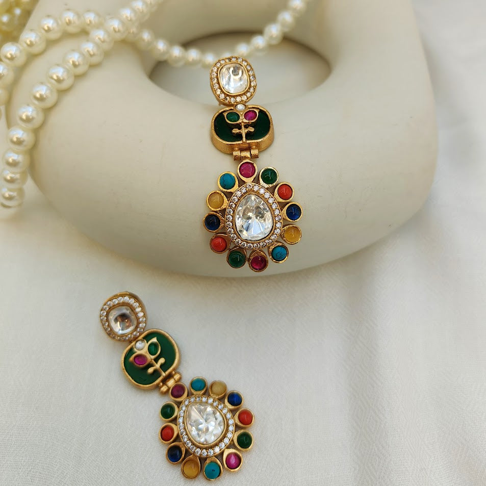 Stunning Navratan Polki Long Necklace