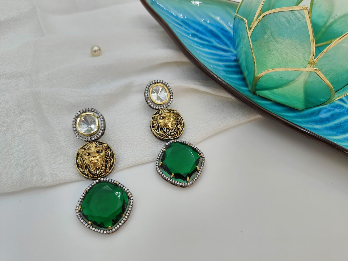 Sabyasachi Inspired Green Earrings with Victorian Polish