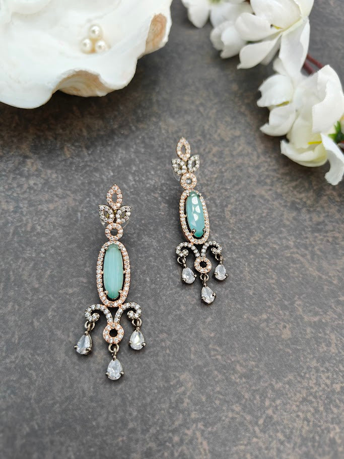 Zircon Drop Earrings with Black Polish