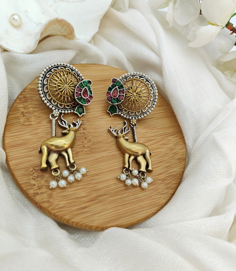 Dual-Tone Deer Handcrafted Earrings