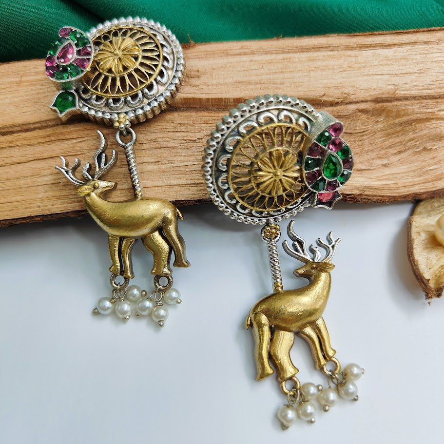 Dual-Tone Deer Handcrafted Earrings