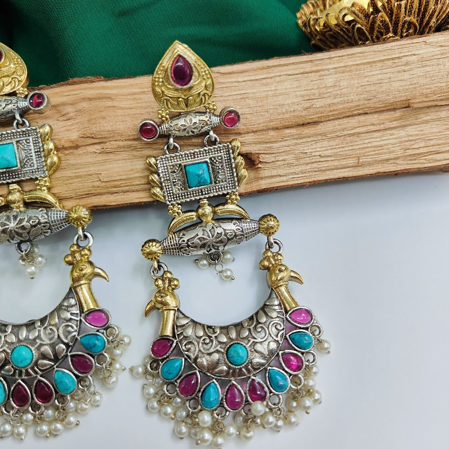 Turquoise Rajwadi Long Jhumka