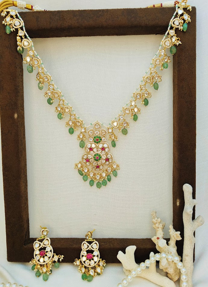 Adaa Embellished Polaki Long Necklace Set