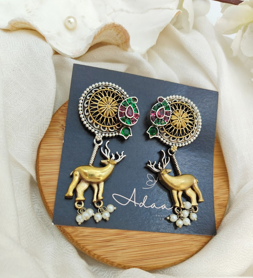 Dual-Tone Deer Handcrafted Earrings