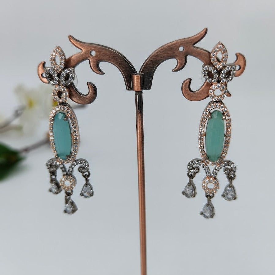 Zircon Drop Earrings with Black Polish