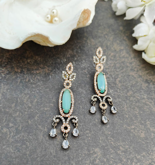 Zircon Drop Earrings with Black Polish