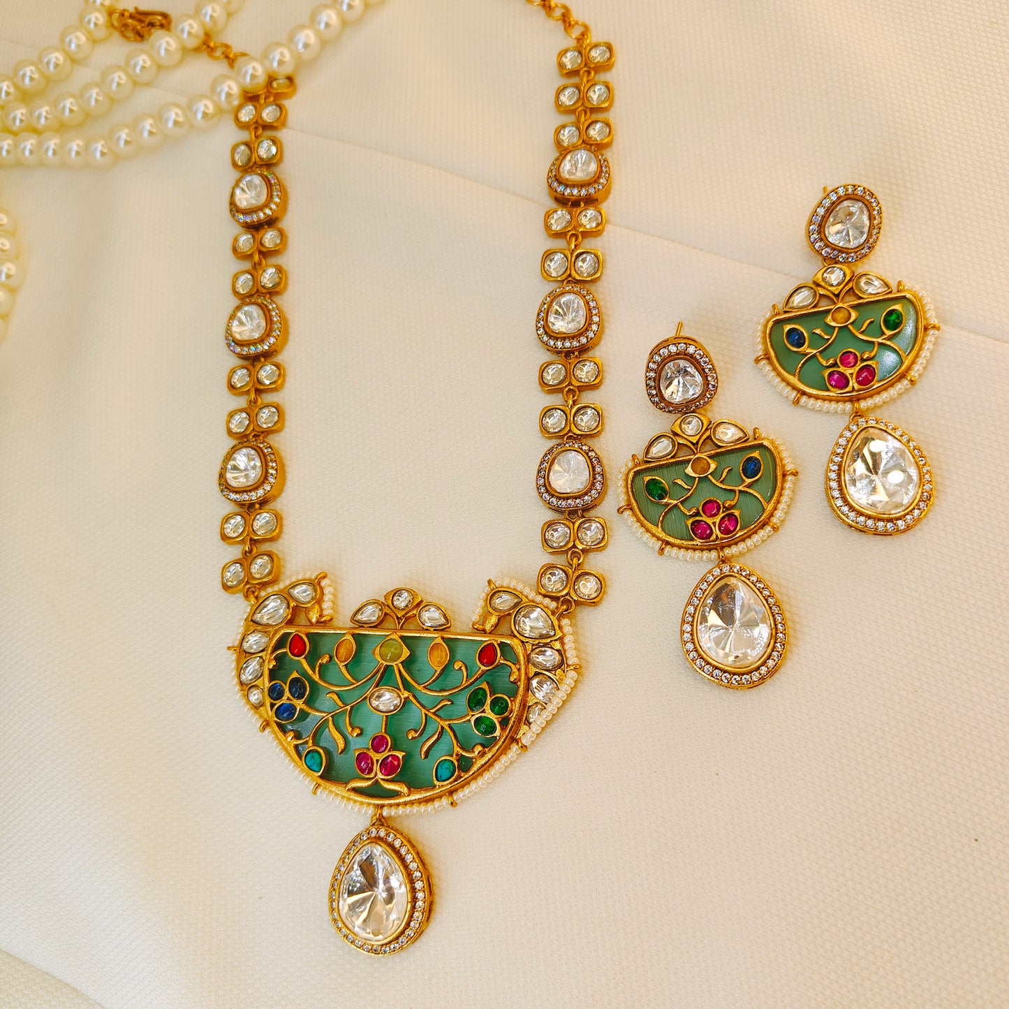 Aurora Mint Polki Necklace Set