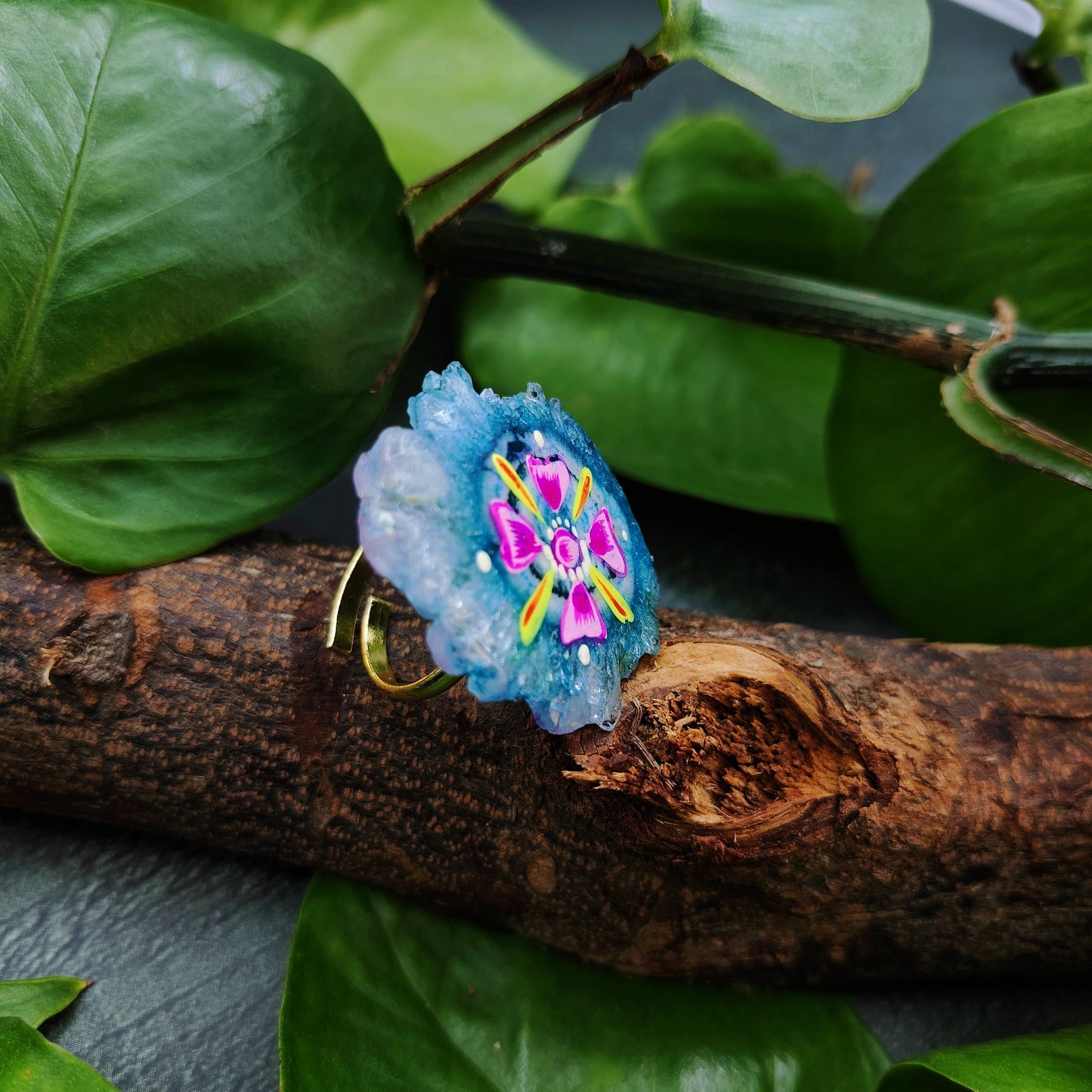 Hand Painted Sugar Druzy Ring