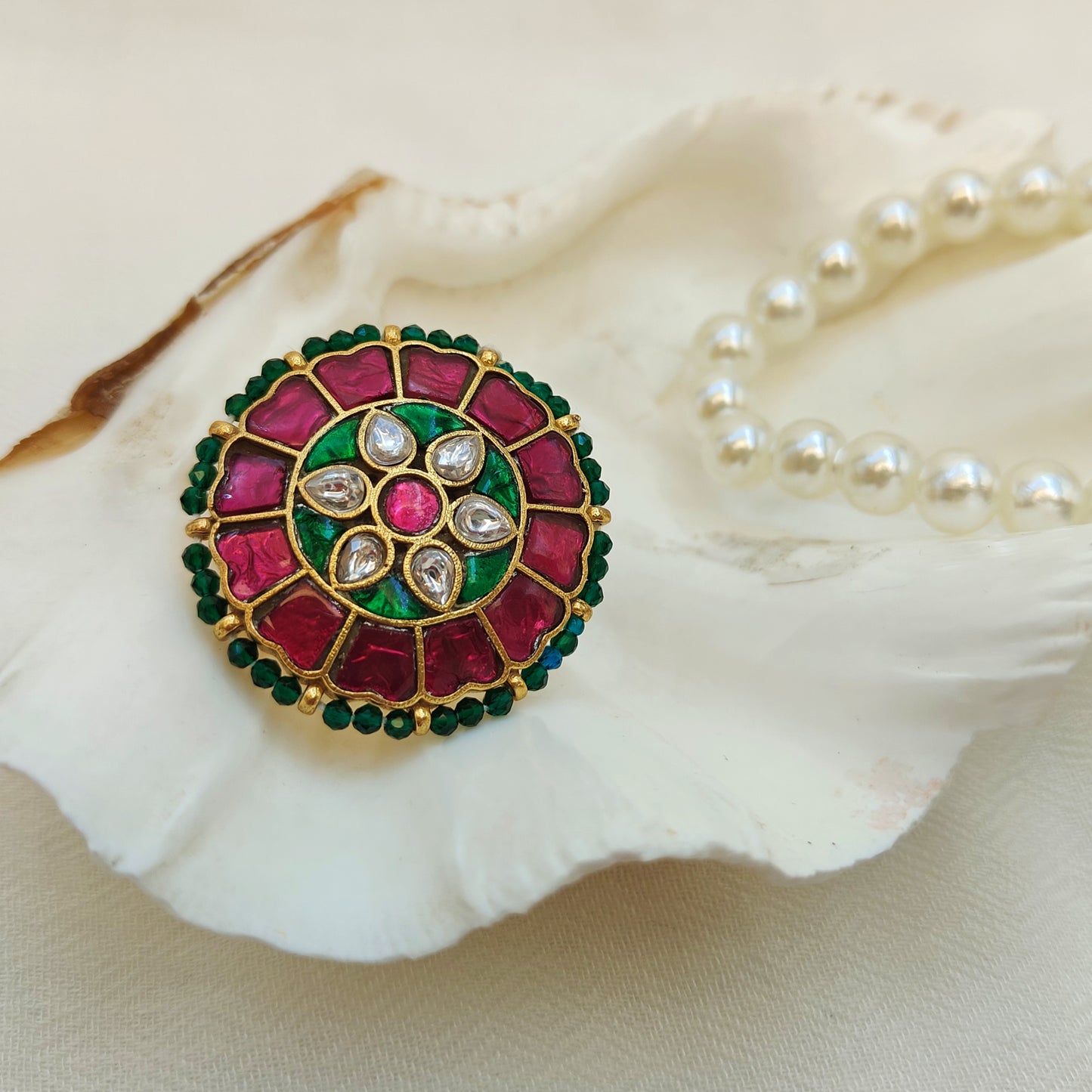 Jadau Kundan Ring - Emerald Ruby