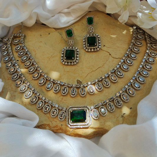 Emerald green American diamond necklace set