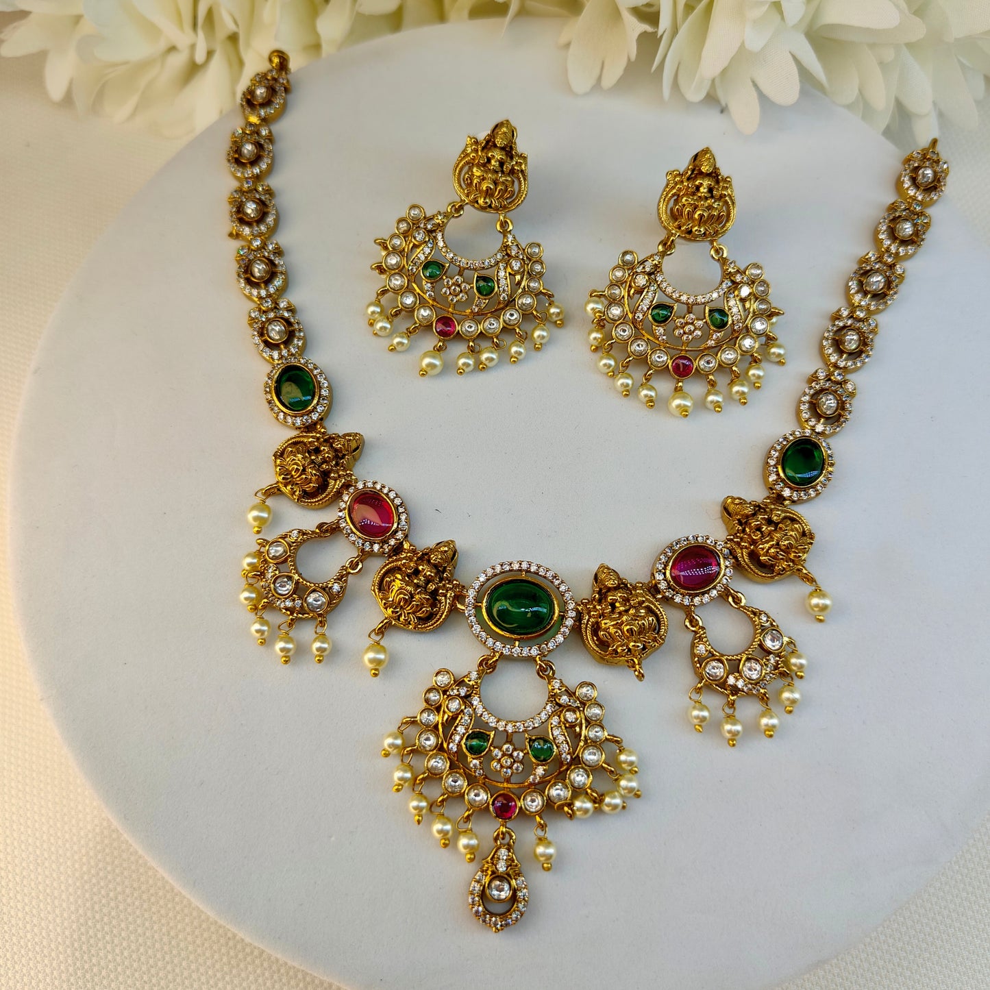 Ruby Green Lakshmi ji motif Necklace