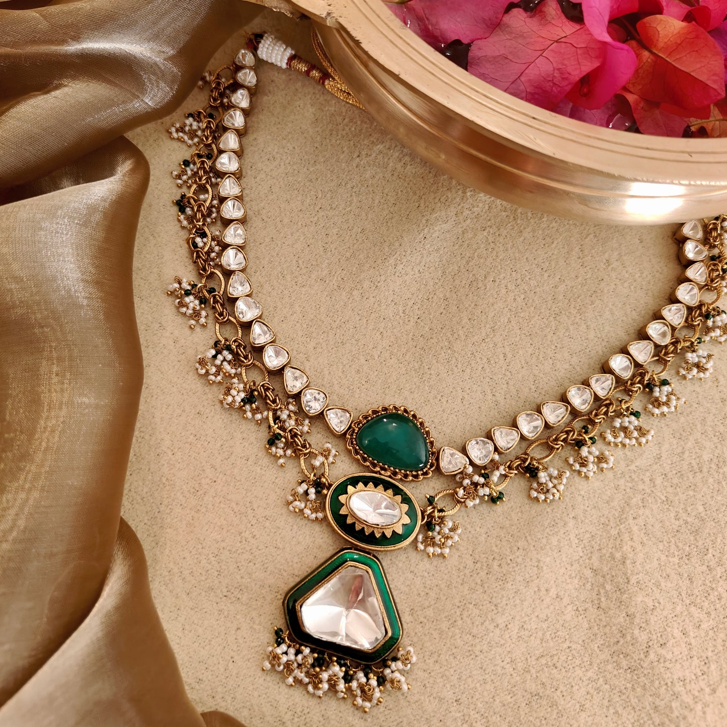 Emerald Green Polki Necklace