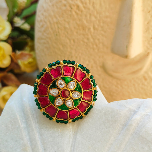 Jadau Kundan Ring - Emerald Ruby