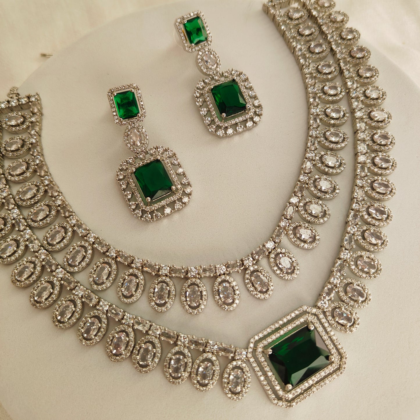 Emerald green American diamond necklace set