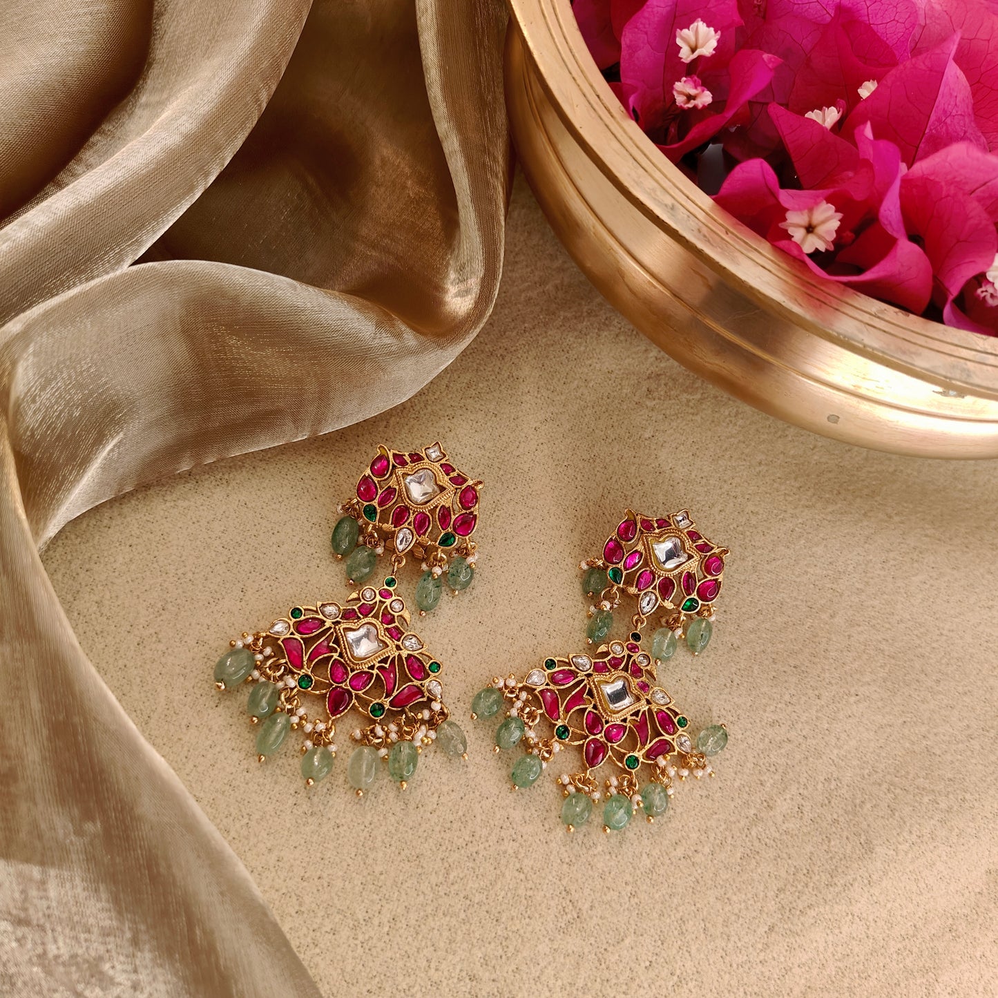 Ruby Green Jadav Kundan Necklace Set