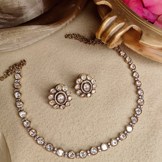 Single line Moissanite polki necklace