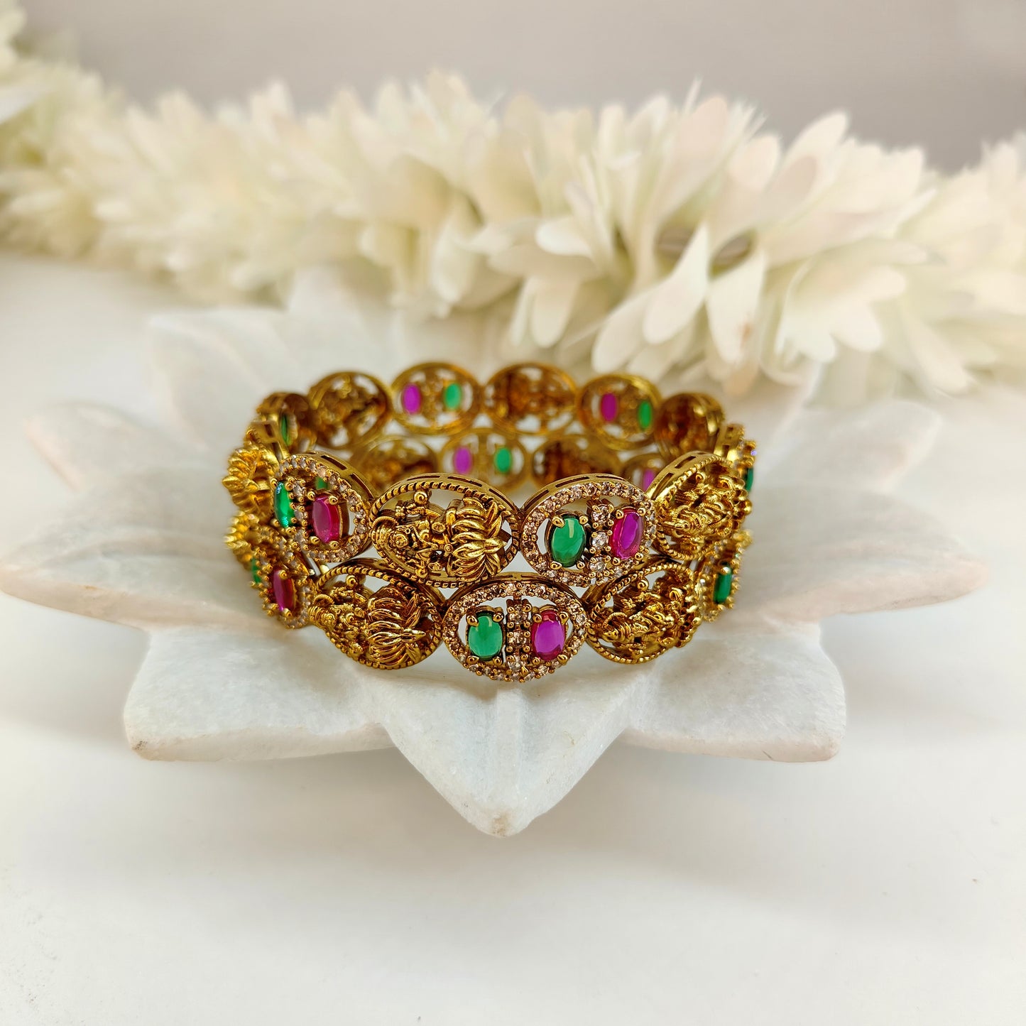 set of two Ruby green Lakshmi  ji motif kada's