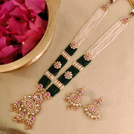 Avni Ruby Green Long Necklace Set