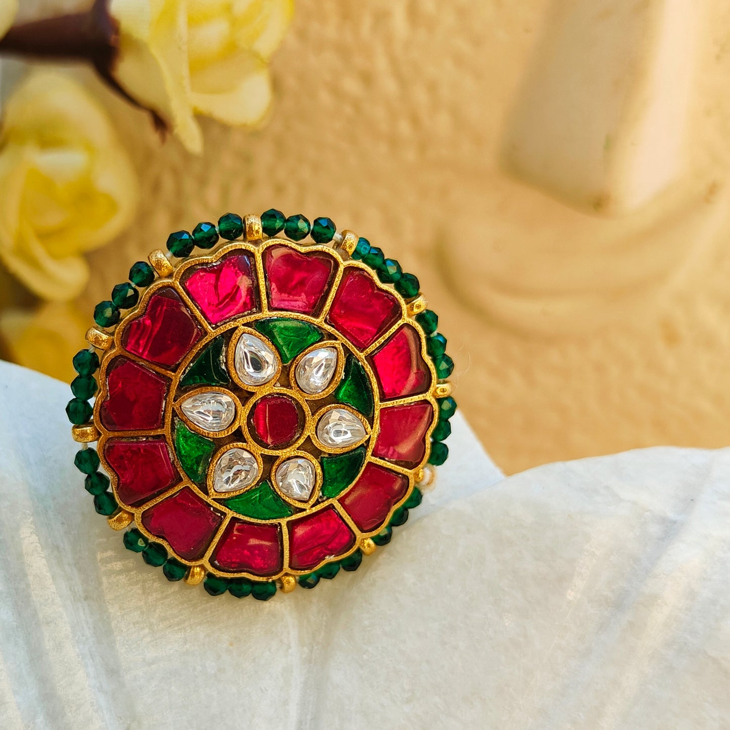 Jadau Kundan Ring - Emerald Ruby