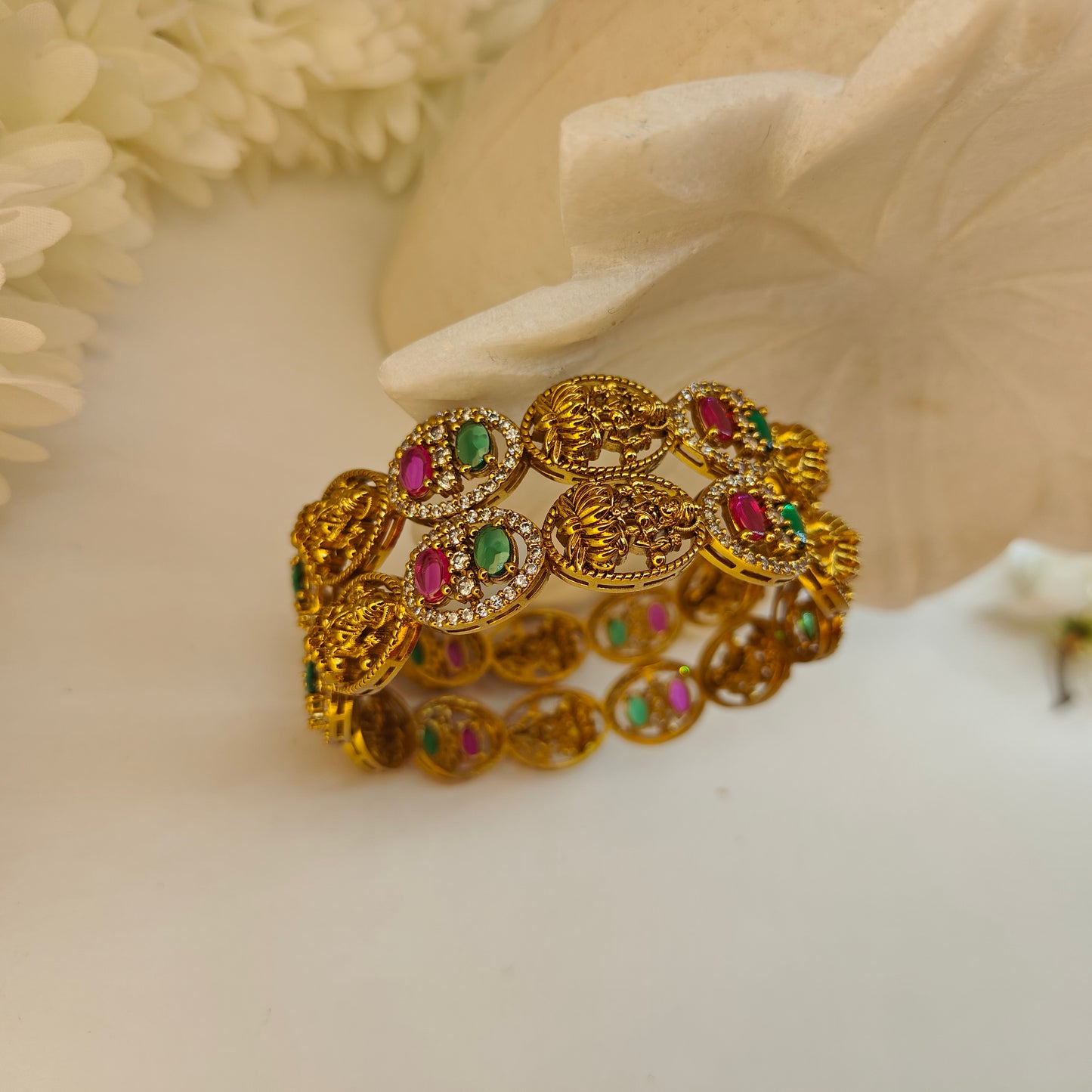 set of two Ruby green Lakshmi  ji motif kada's