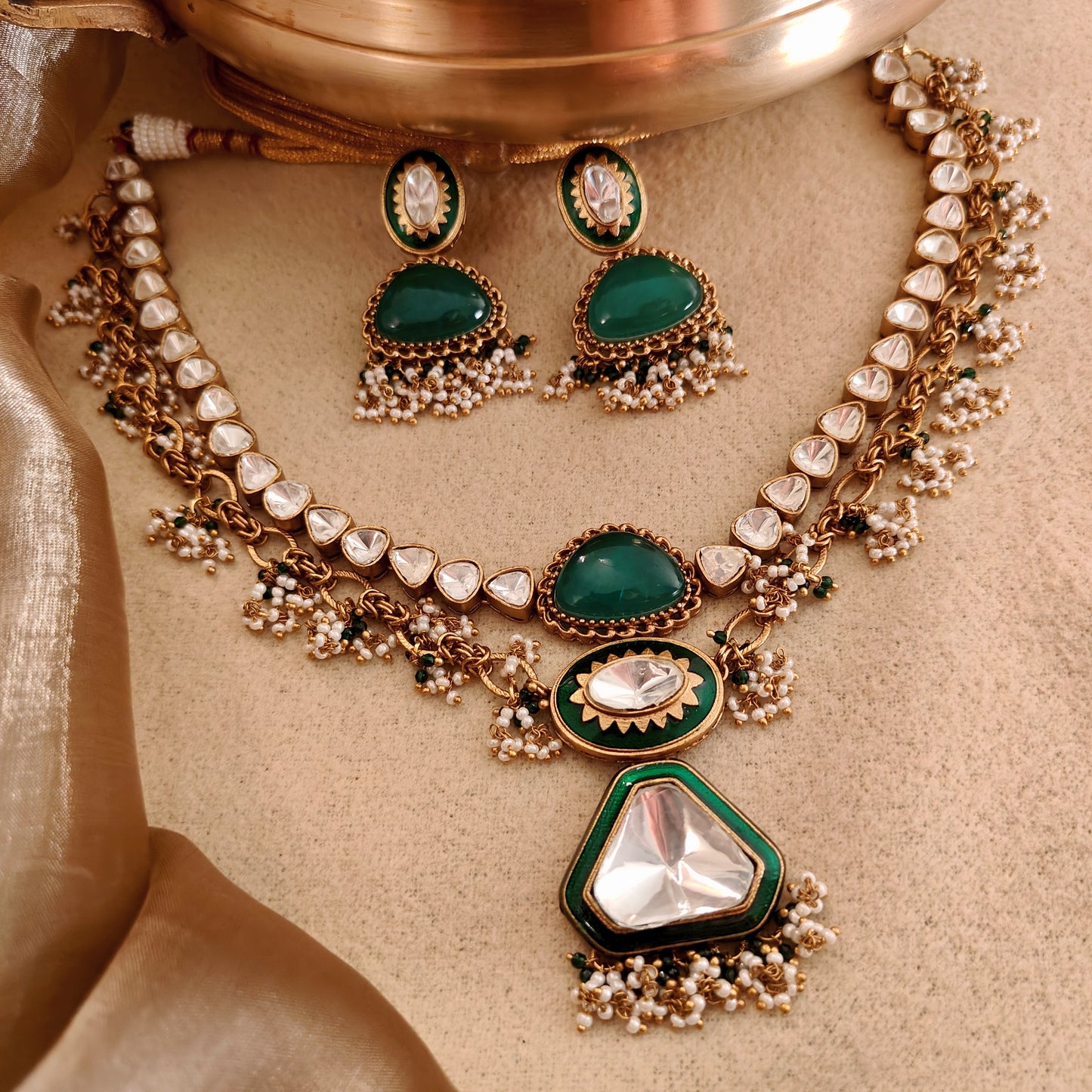 Emerald Green Polki Necklace