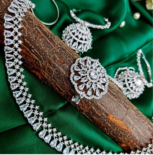Premium American Diamond Necklace With Maang Tikka